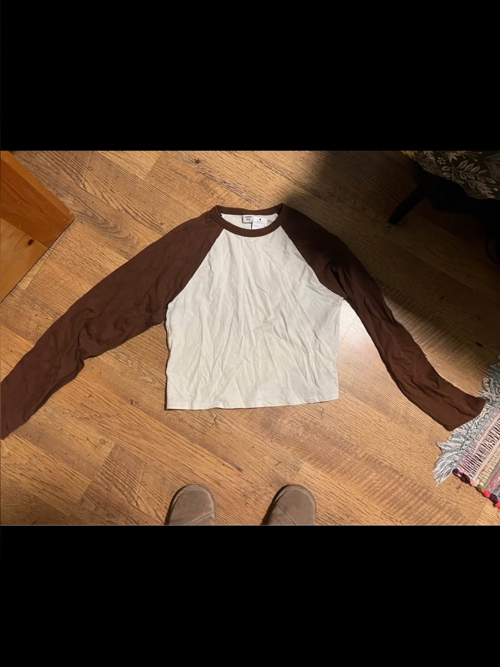 Aritzia Two-Tone Brown & White Raglan Long Sleeve Crop Top